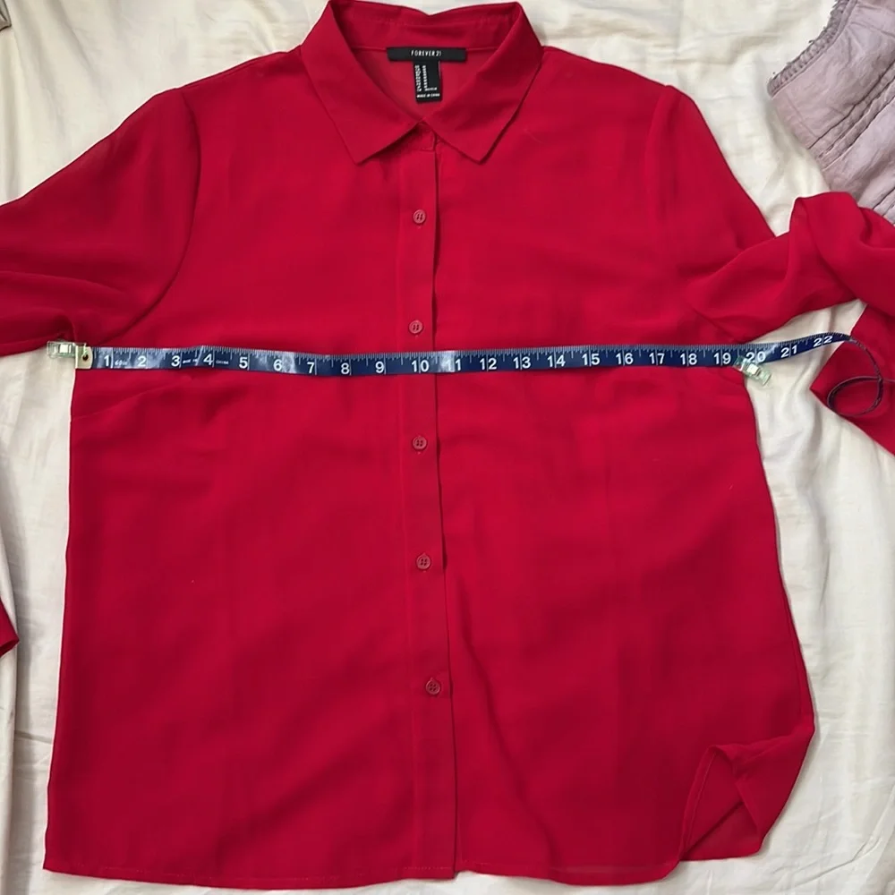 2-in-1 Red Chiffon Button Down and Camisole, Women’s Medium